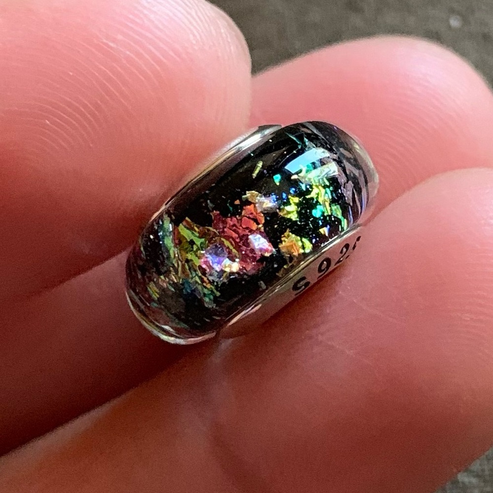 NWOT Iridescent Multicolored Effervescence Murano Glass Charm Sterling Silver